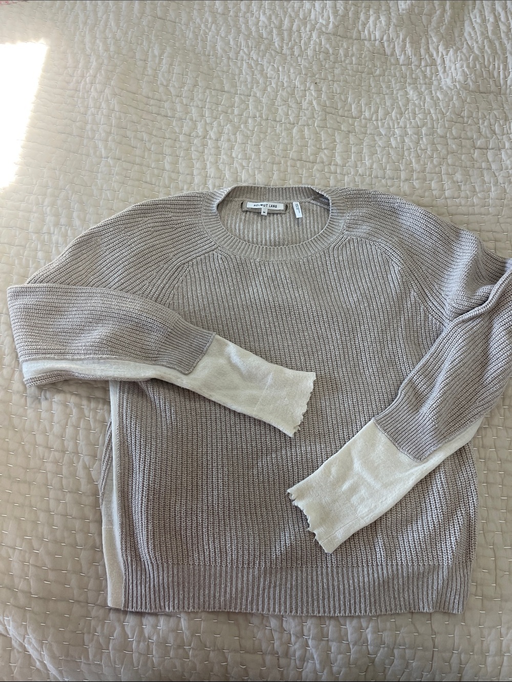 Helmut Lang Crewneck Sweater with Cream Cuff Detail